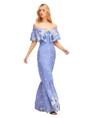 Alice McCall Blue Honeycomb Floral Daisy Embroidered Midi Dress Size US 6